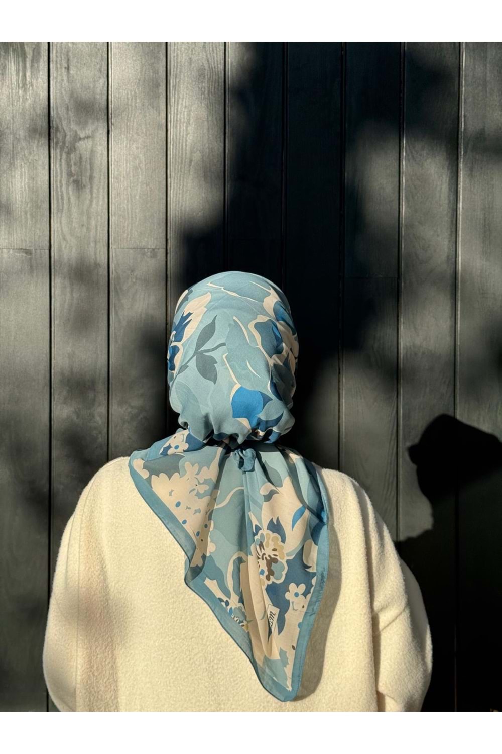 ÇİÇEK EŞARP - MAVİ - STD