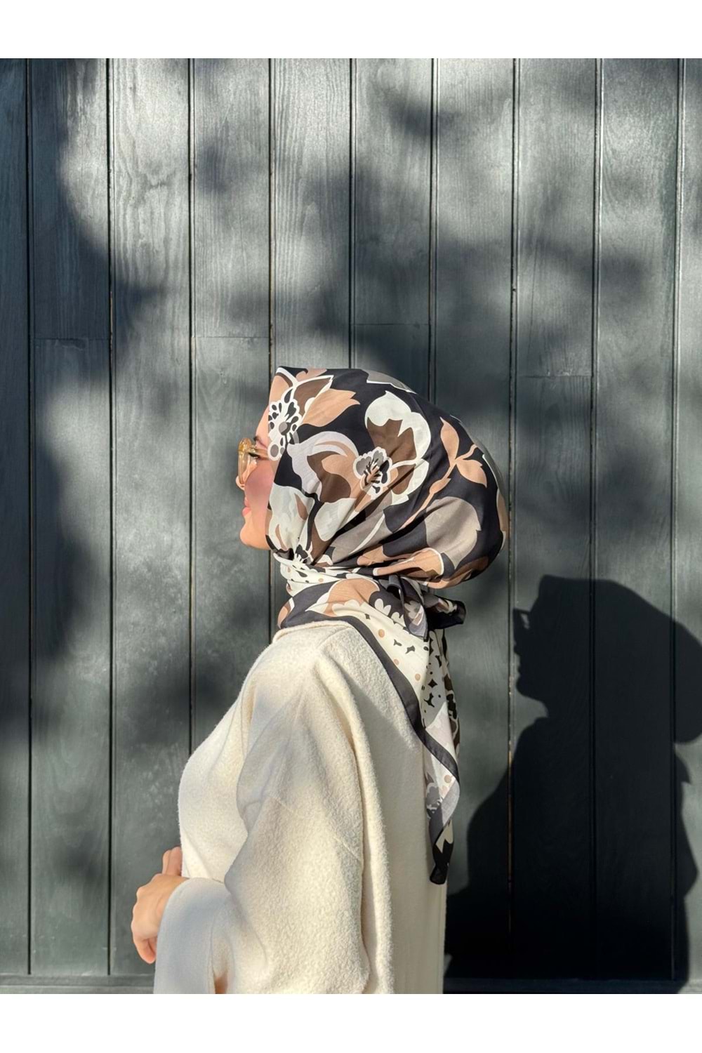 ÇİÇEK EŞARP - SİYAH - STD