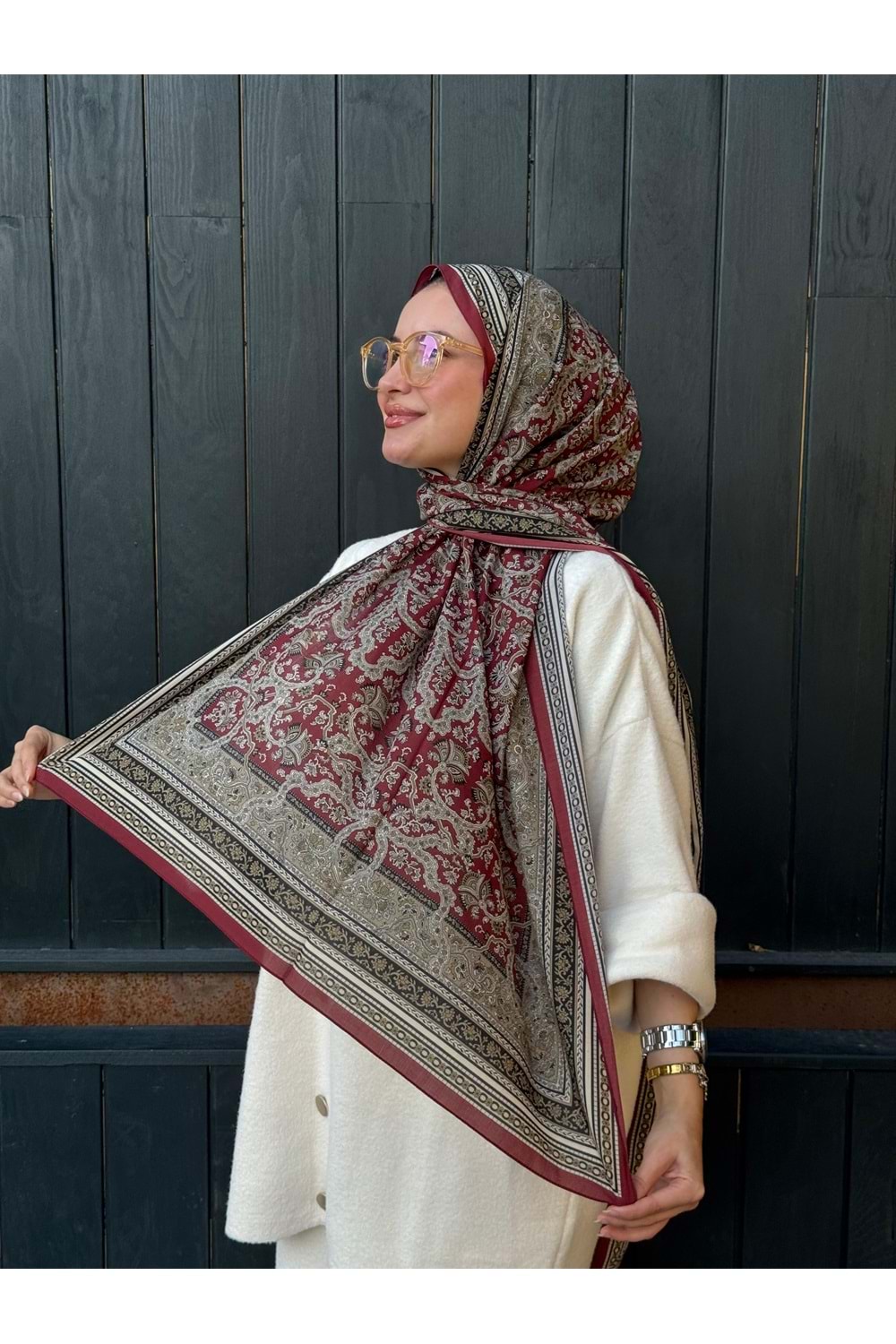 ETNİK ŞAL - BORDO - STD