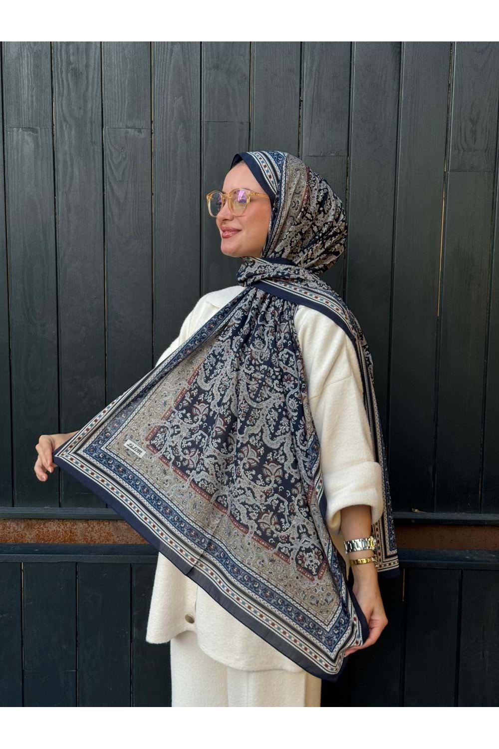 ETNİK ŞAL - LACİVERT - STD