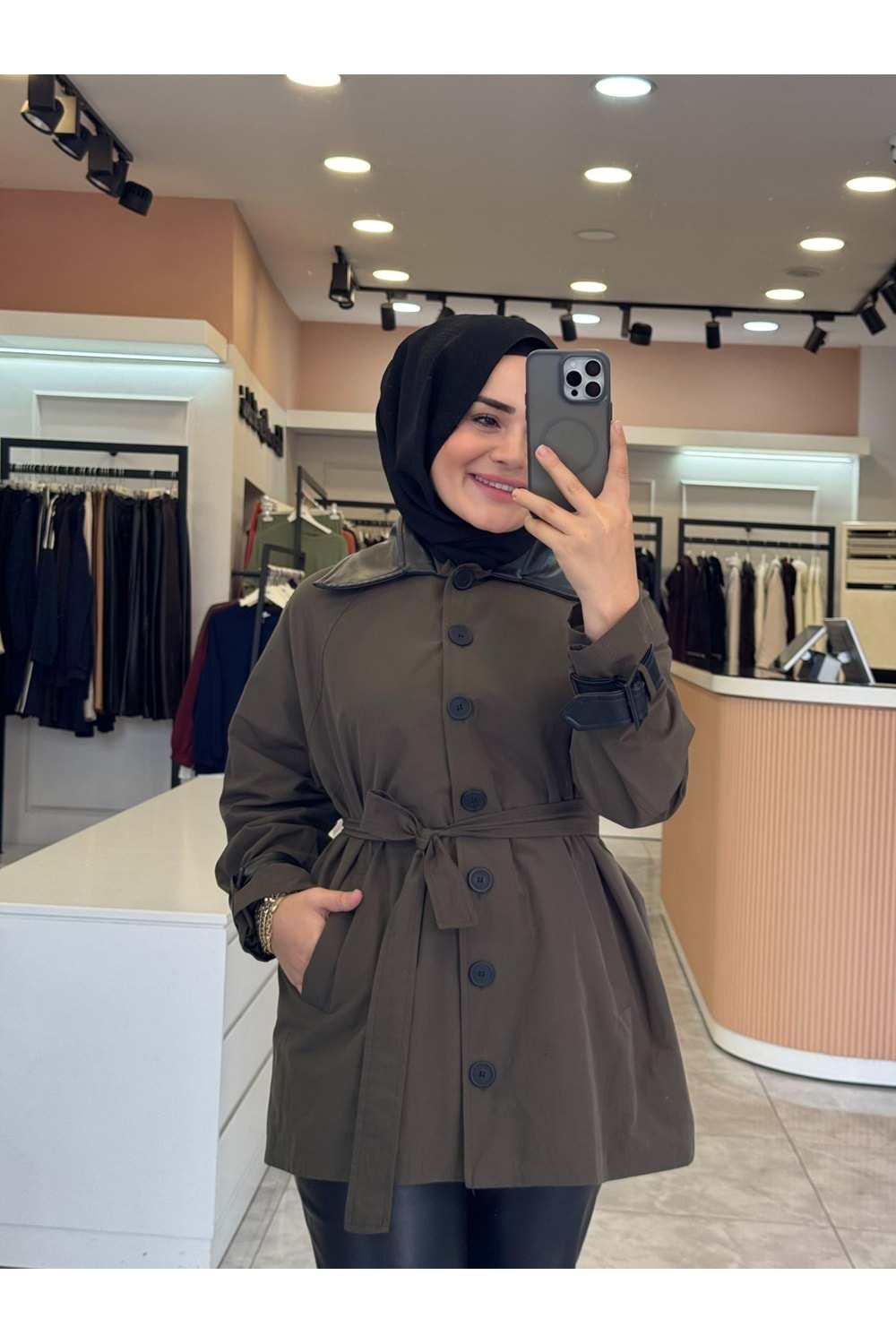 DERİ YAKA CEKET - HAKİ YEŞİLİ - 1