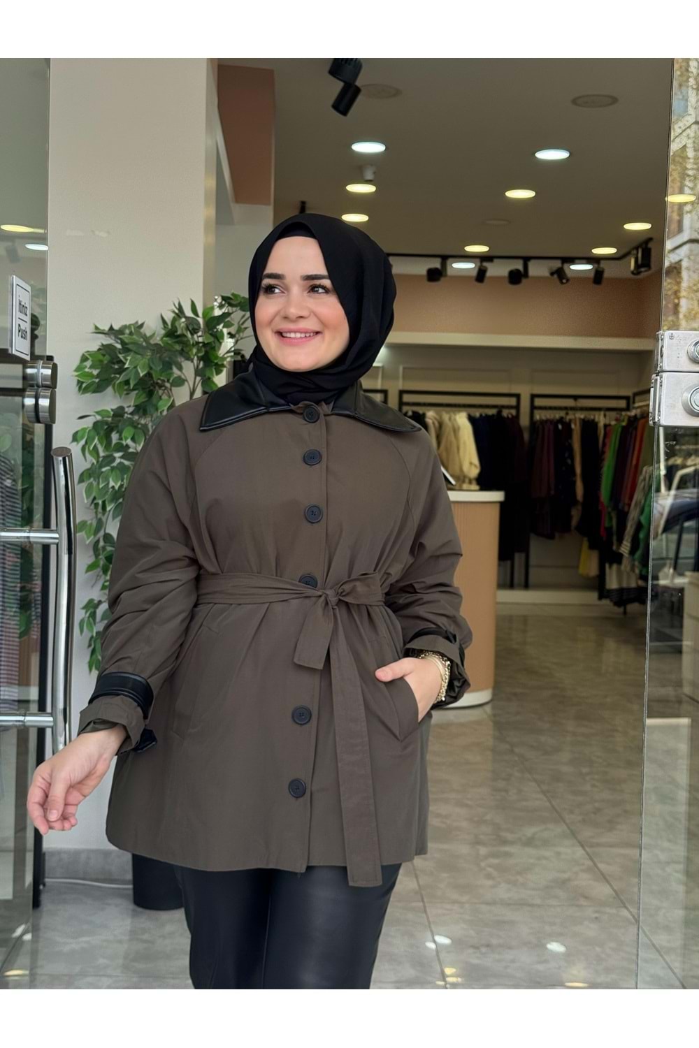 DERİ YAKA CEKET - HAKİ YEŞİLİ - 2