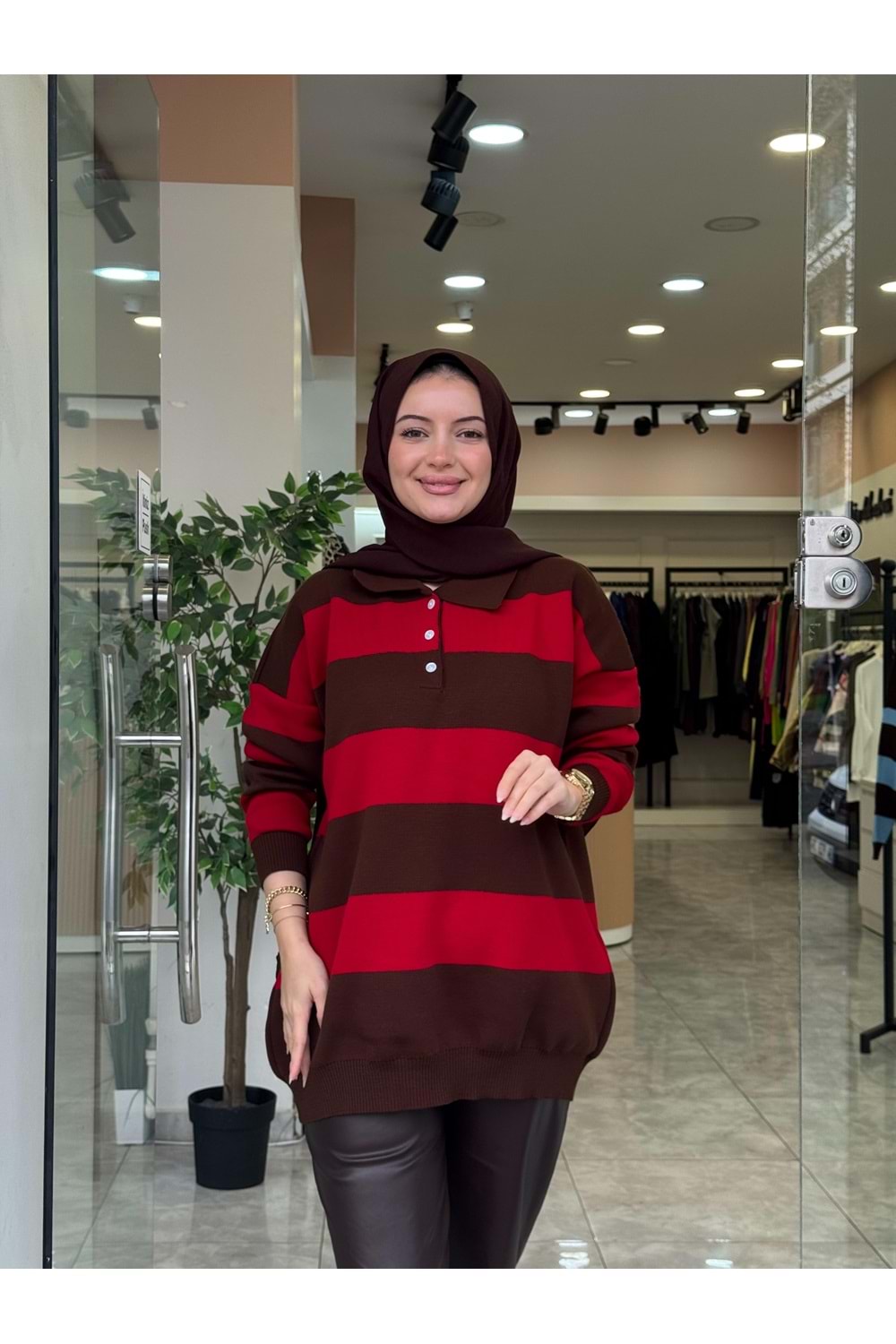 TRİKO KALIN ÇİZGİ KAZAK - KIRMIZI - STD