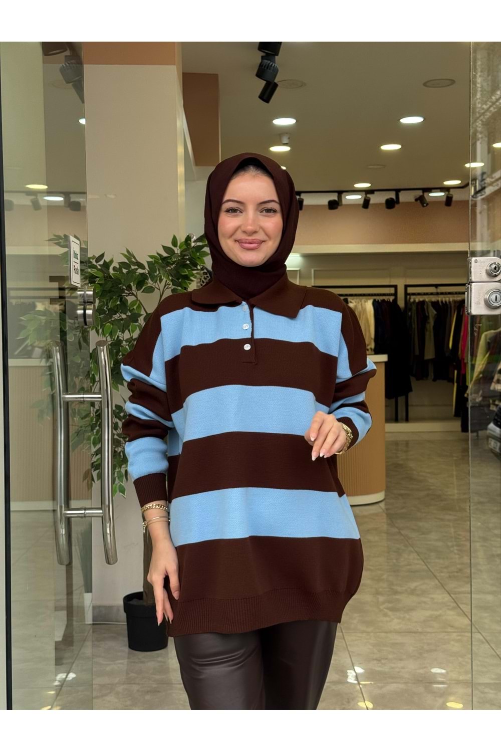 TRİKO KALIN ÇİZGİ KAZAK - MAVİ - STD