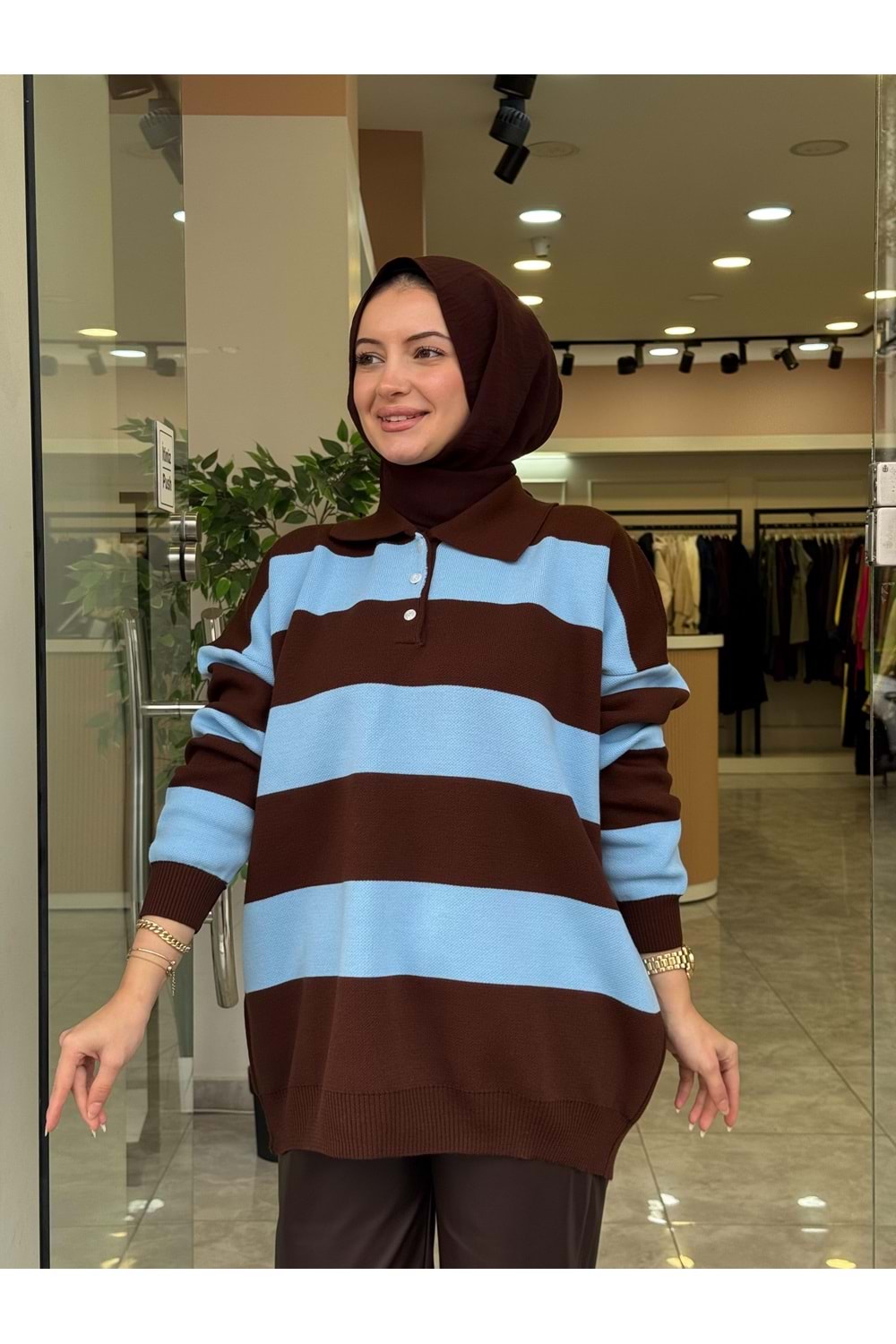 TRİKO KALIN ÇİZGİ KAZAK - MAVİ - STD