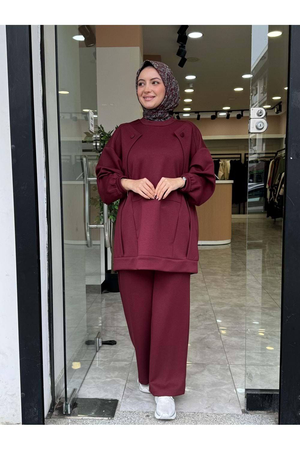 KAPLAMA DÜĞME TAKIM - BORDO - S-M