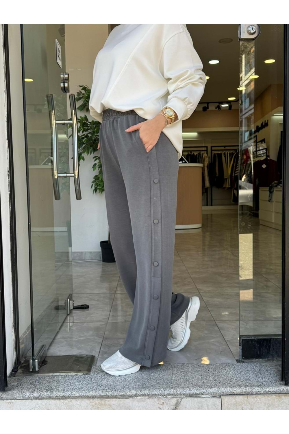 YAN DÜĞME OYŞO PANTOLON - GRİ - L-XL