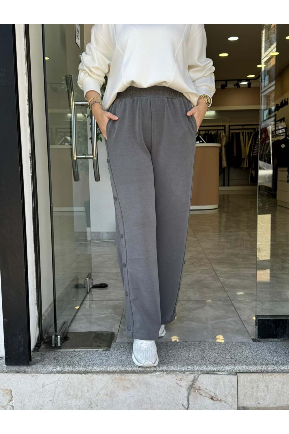 YAN DÜĞME OYŞO PANTOLON - GRİ - L-XL