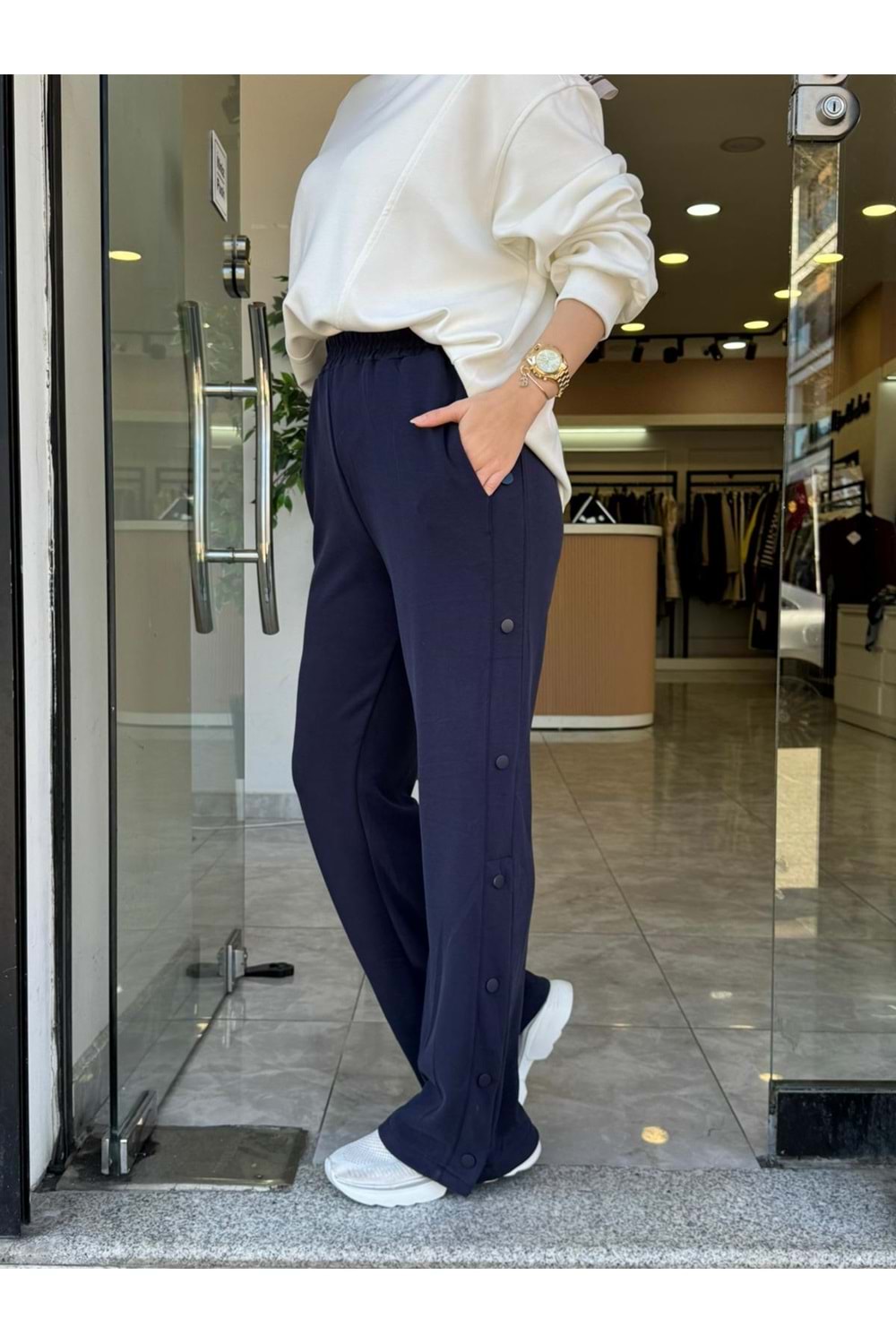 YAN DÜĞME OYŞO PANTOLON - LACİVERT - S-M