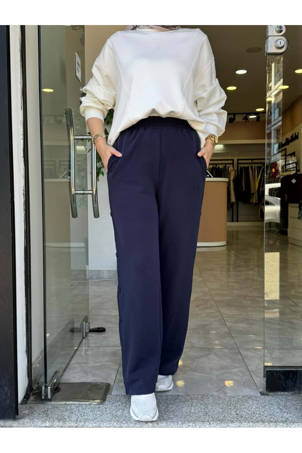 YAN DÜĞME OYŞO PANTOLON - LACİVERT - L-XL