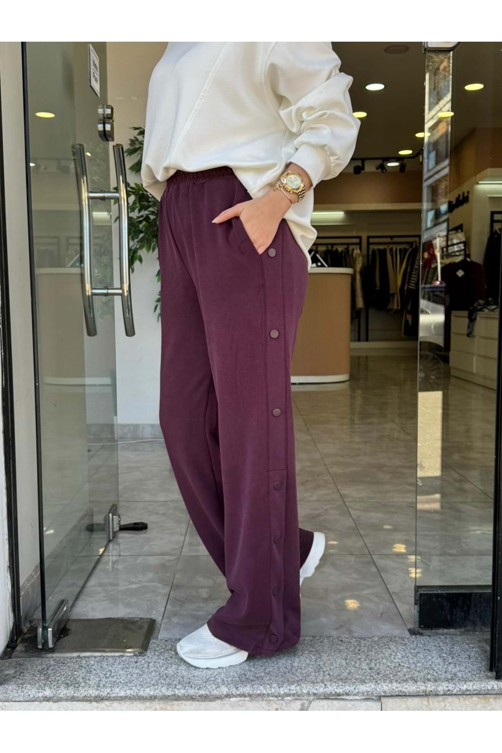 YAN DÜĞME OYŞO PANTOLON - MÜRDÜM - S-M