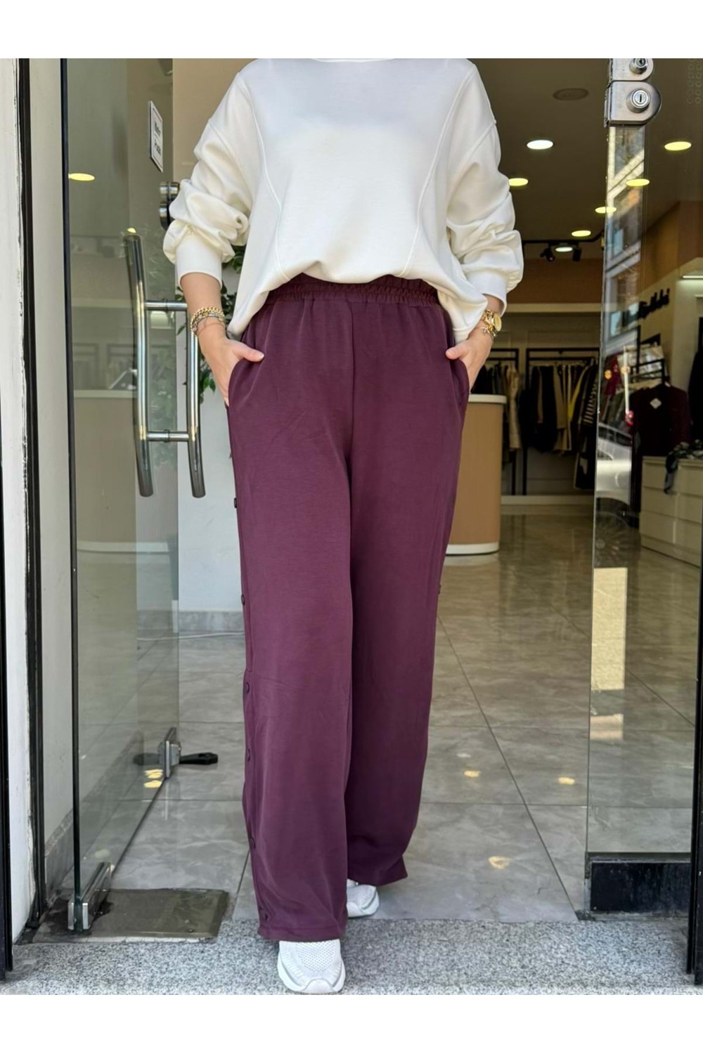 YAN DÜĞME OYŞO PANTOLON - MÜRDÜM - S-M