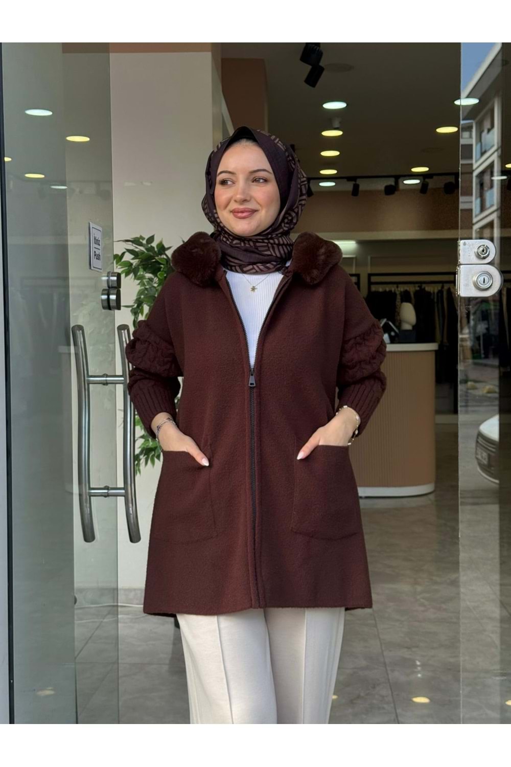 KAPÜŞONLU KÜRK HIRKA - KAHVERENGİ - STD