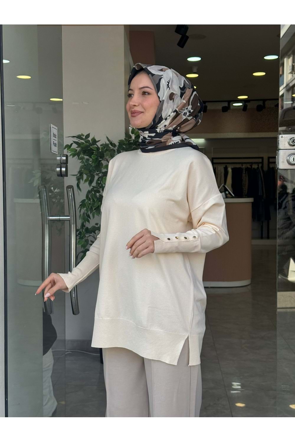 KOL GOLD DÜĞME MERSERİZE TUNİK - EKRU - STD