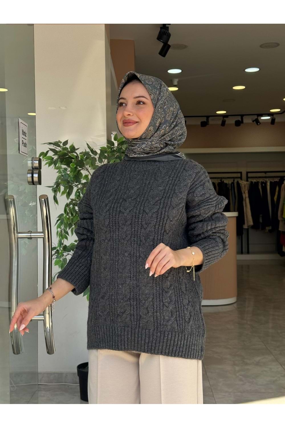 TRİKO ÖRGÜ KAZAK - ANTRASİT GRİ - STD