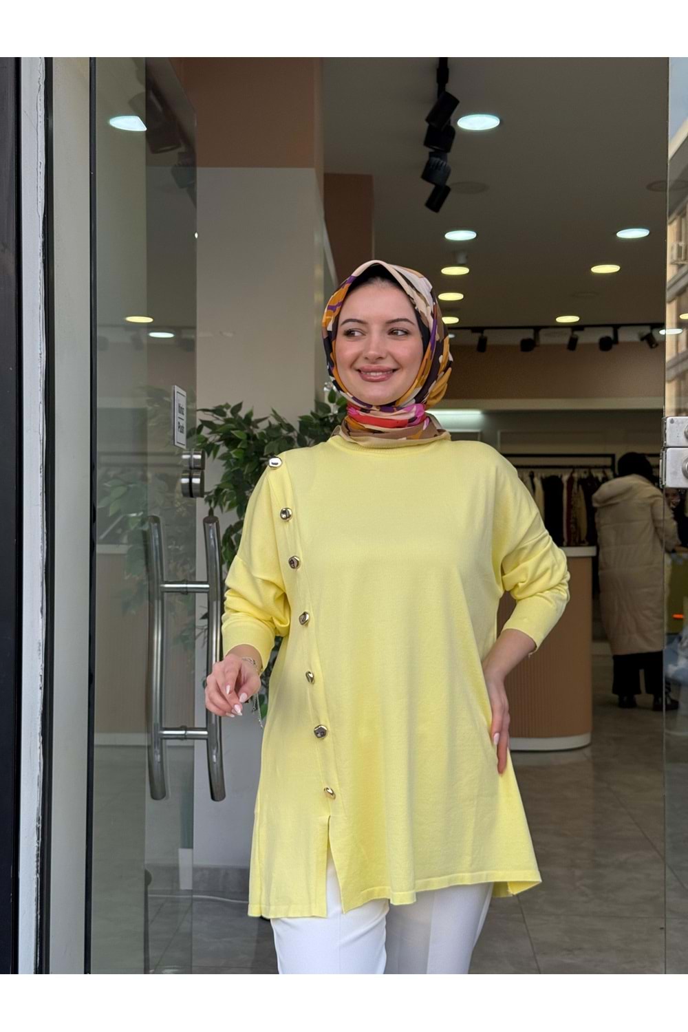 ÇAPRAZ DÜĞME MERSERİZE TUNİK - SARI - STD