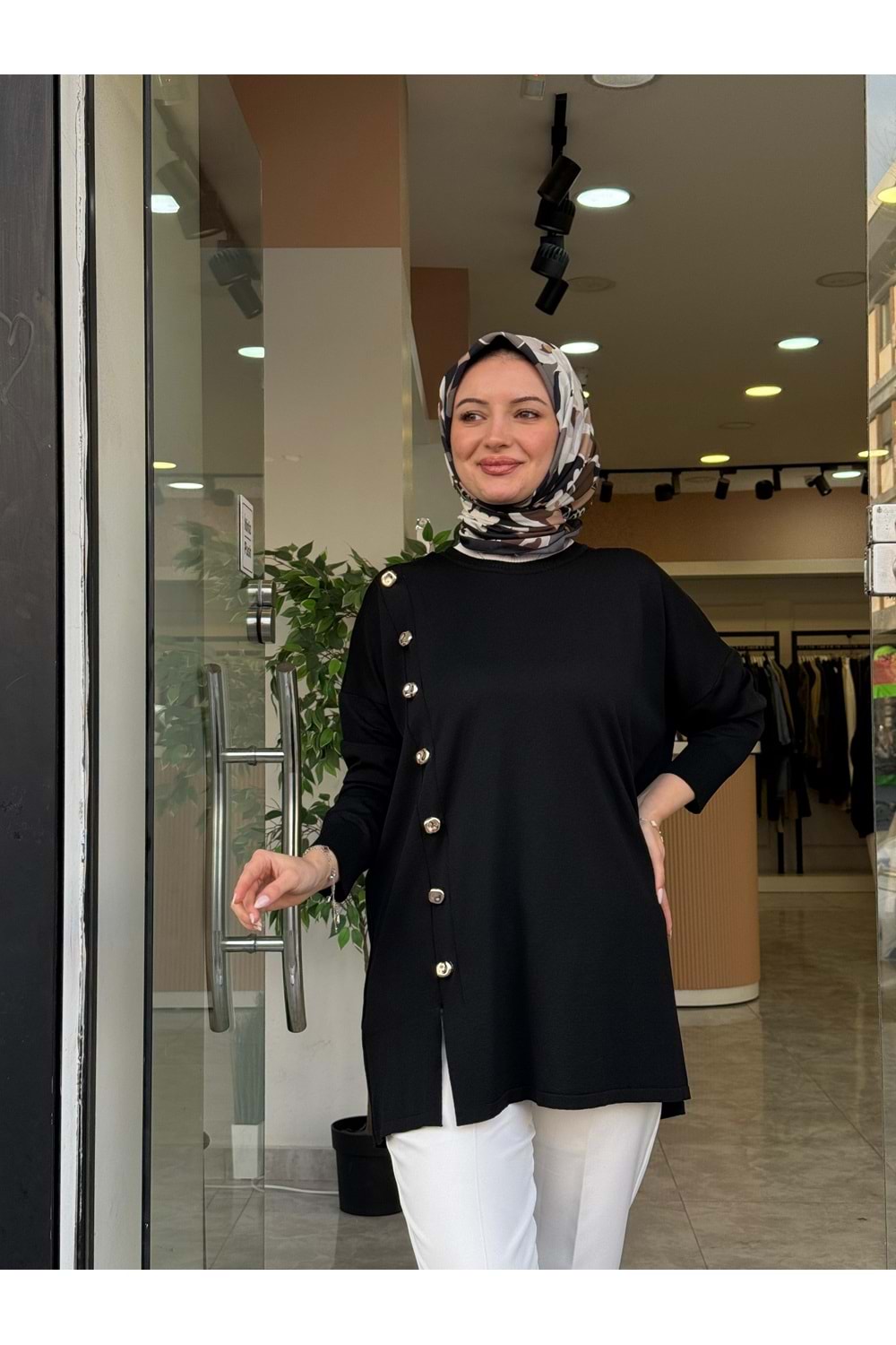 ÇAPRAZ DÜĞME MERSERİZE TUNİK - SİYAH - STD