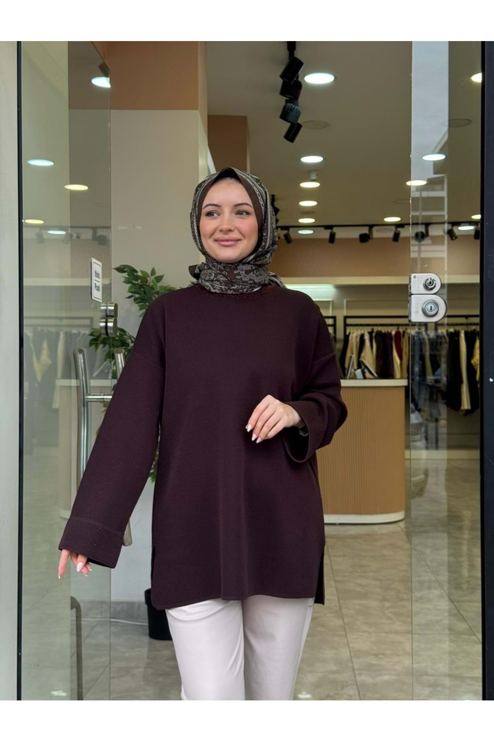 DÜZ SİM KAZAK - KAHVERENGİ - STD