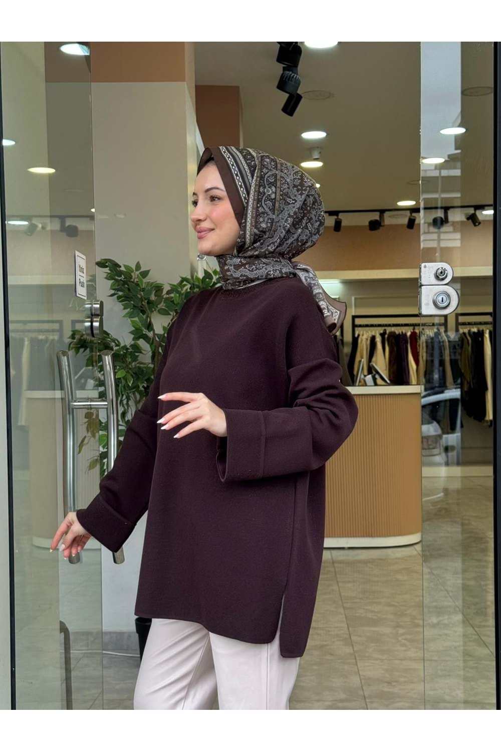 DÜZ SİM KAZAK - KAHVERENGİ - STD