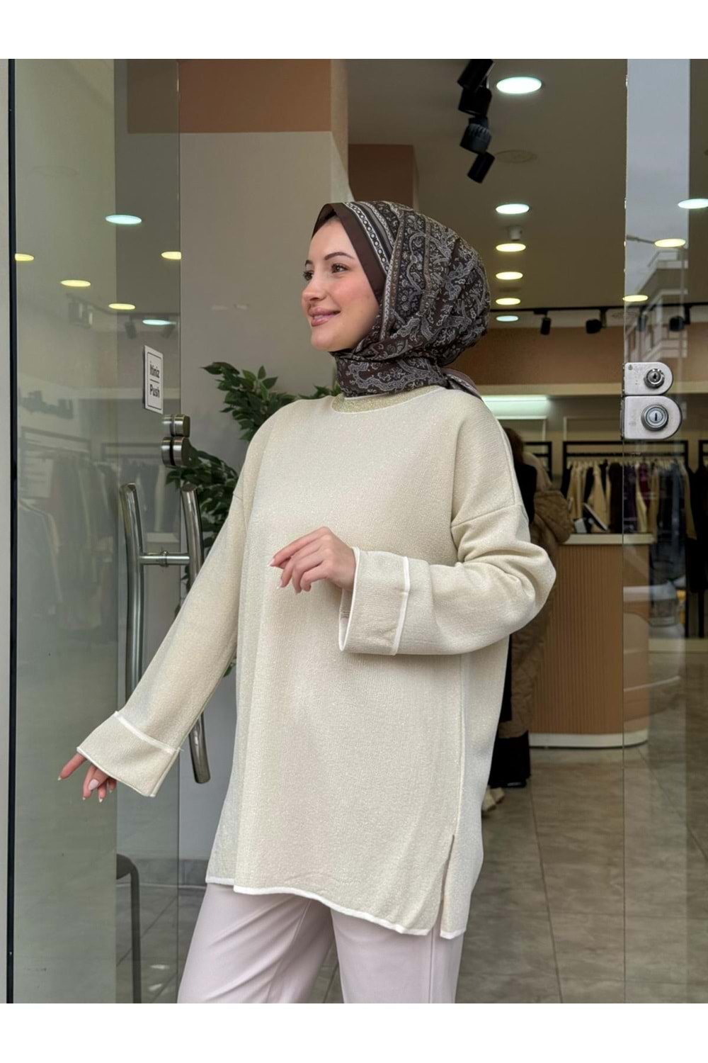 DÜZ SİM KAZAK - KREM - STD