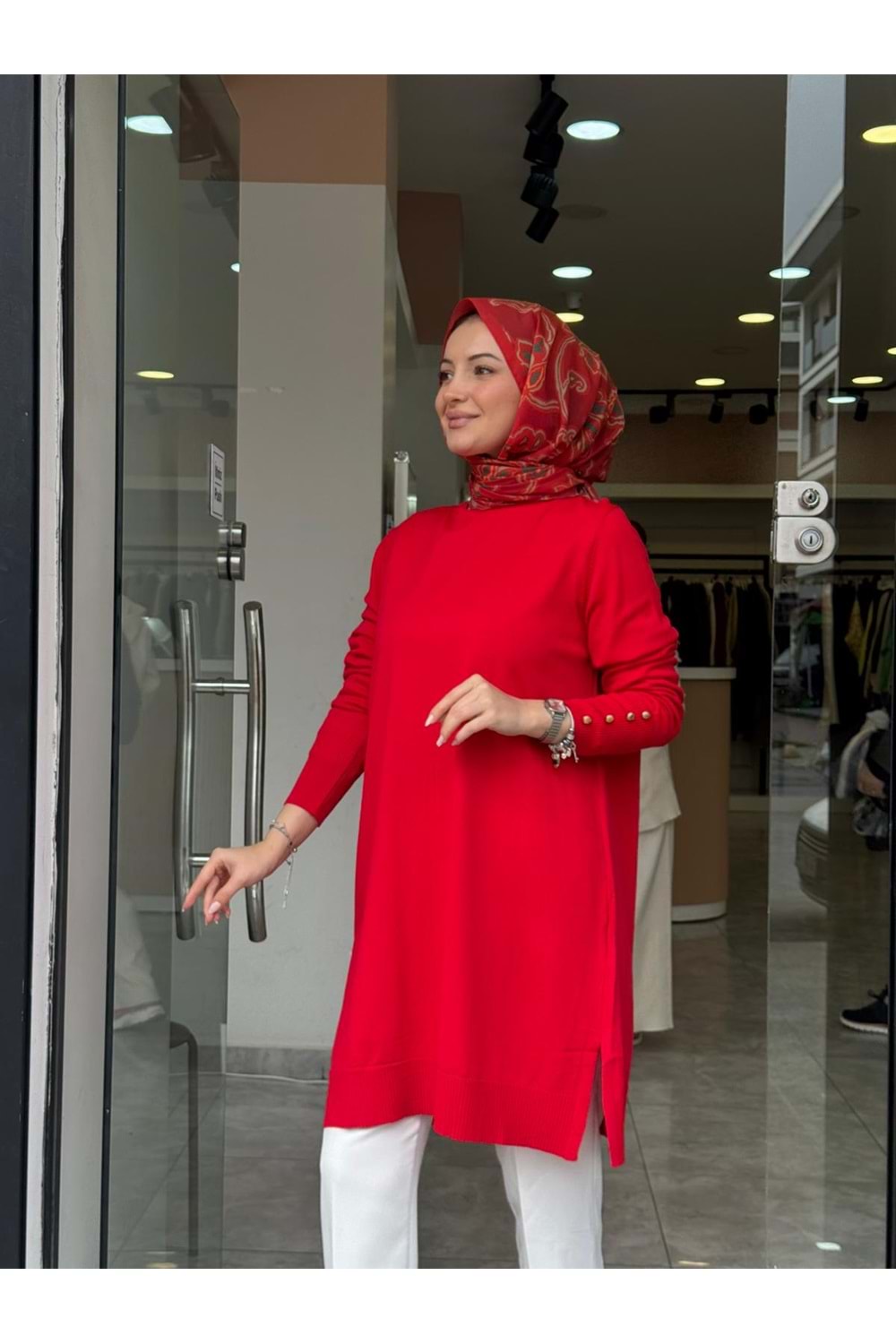 UZUN MERSERİZE TUNİK - KIRMIZI - 1