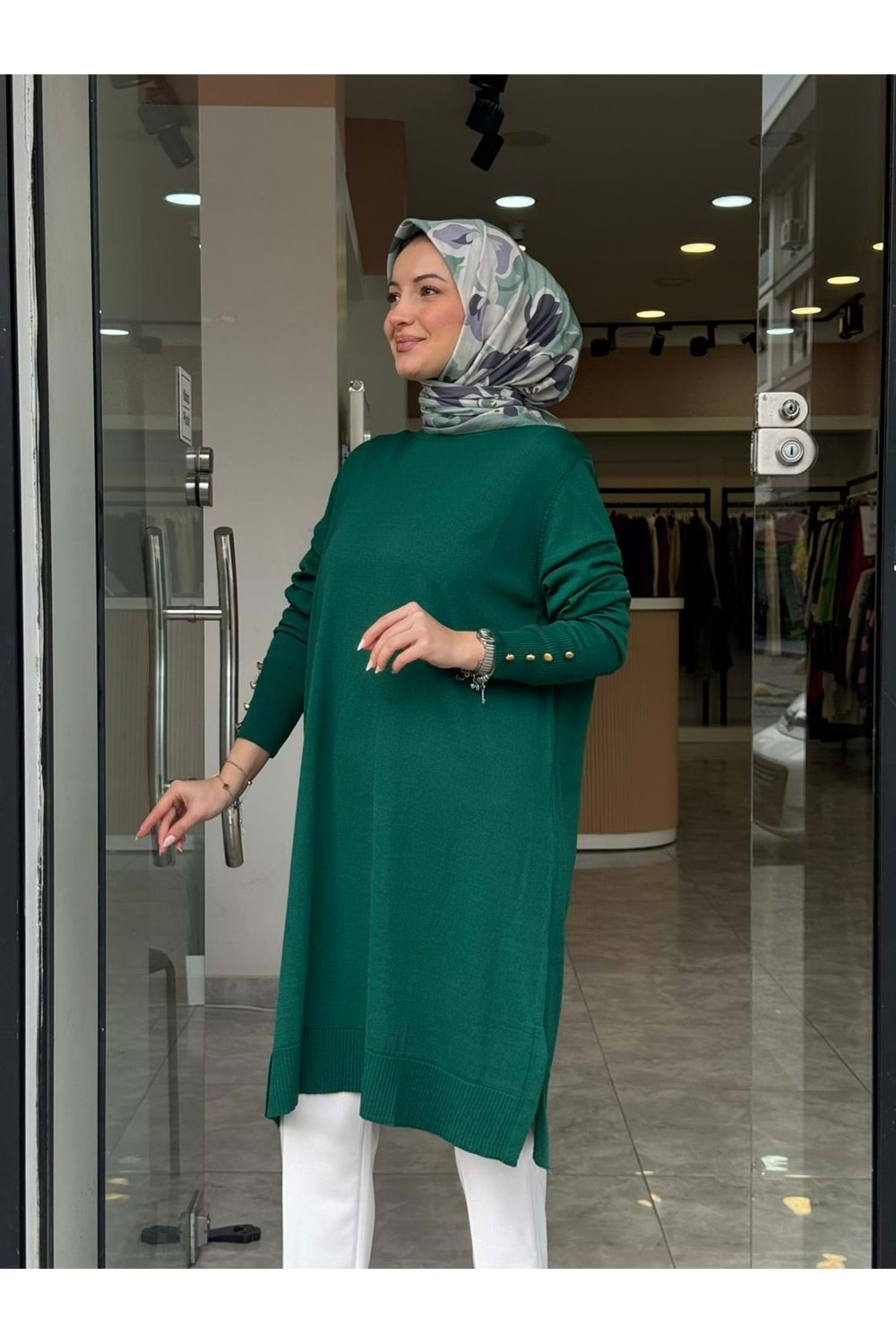 UZUN MERSERİZE TUNİK - ZÜMRÜT YEŞİLİ - 1