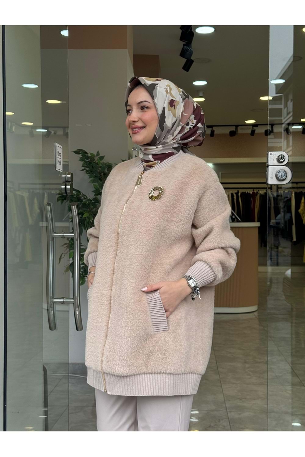 ANGORA KISA FERMUARLI KABAN - CAMEL - 1