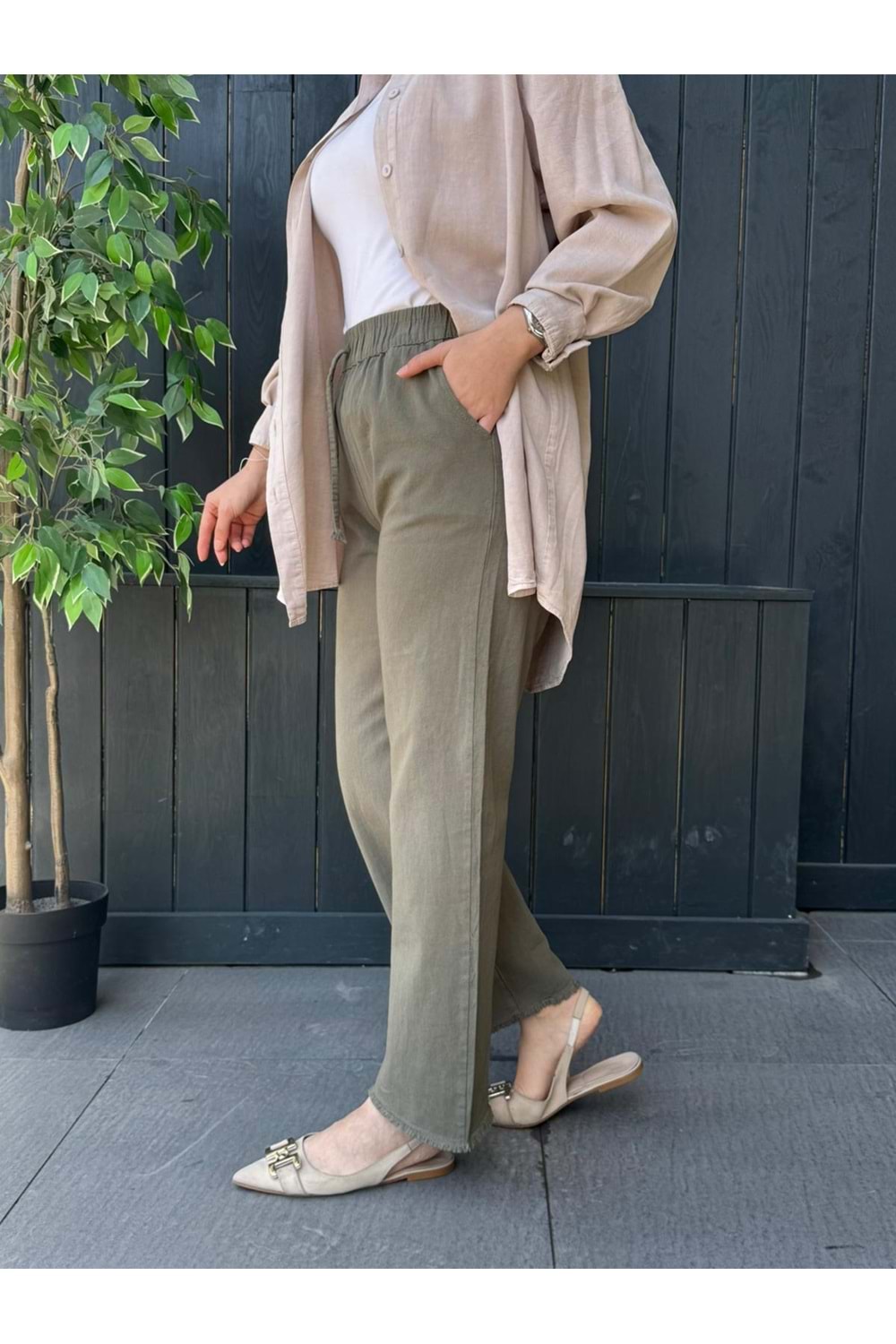 GABARDİN PÜSKÜL PANTOLON - YEŞİL - 40