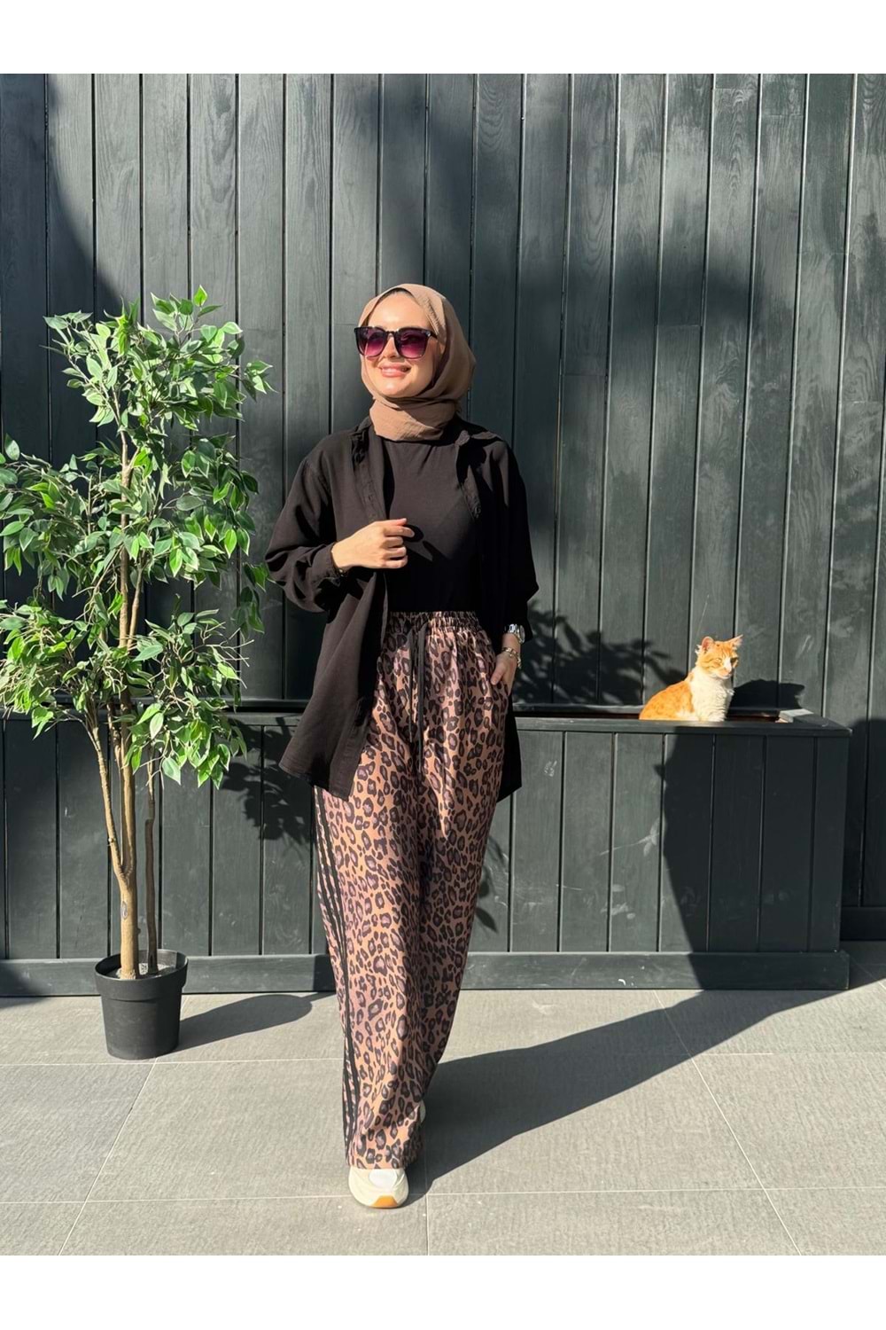 LEOPAR ŞERİT PANTOLON - KAHVERENGİ - M