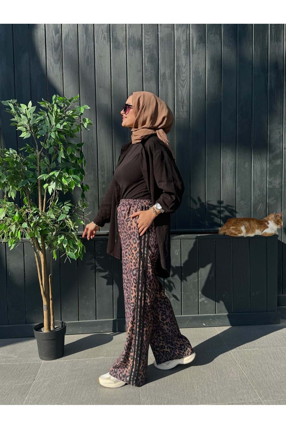 LEOPAR ŞERİT PANTOLON - VİZON - M