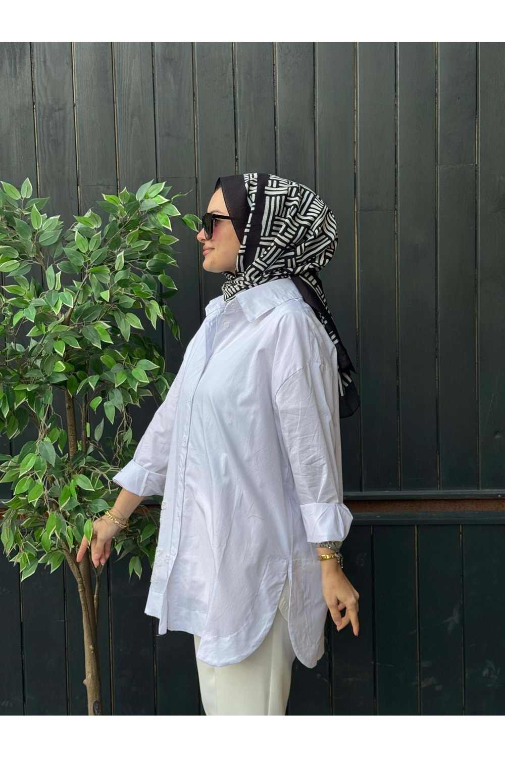 POPLİN İŞLEME GÖMLEK - BEYAZ - L-XL