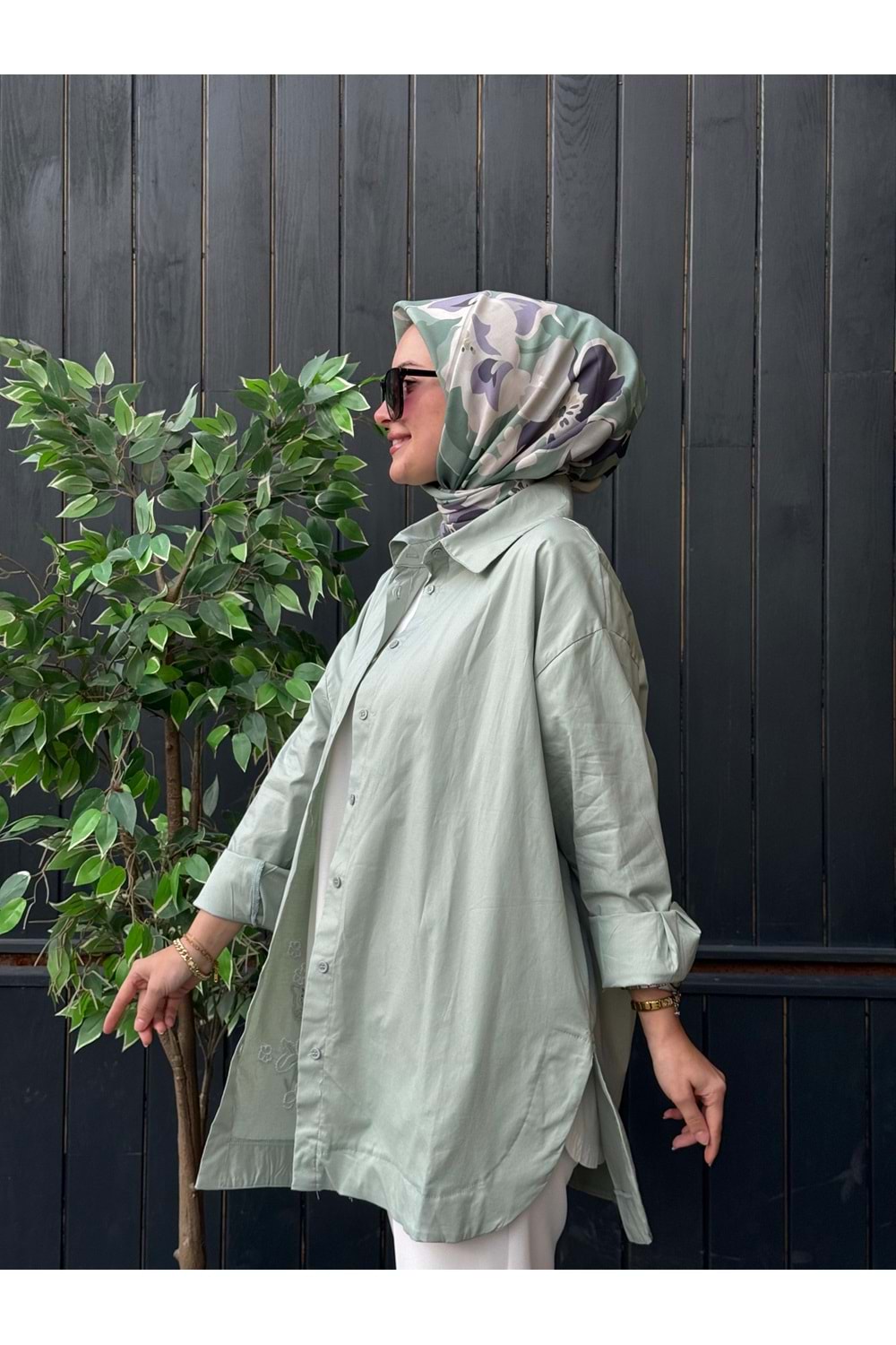 POPLİN İŞLEME GÖMLEK - YEŞİL - L-XL