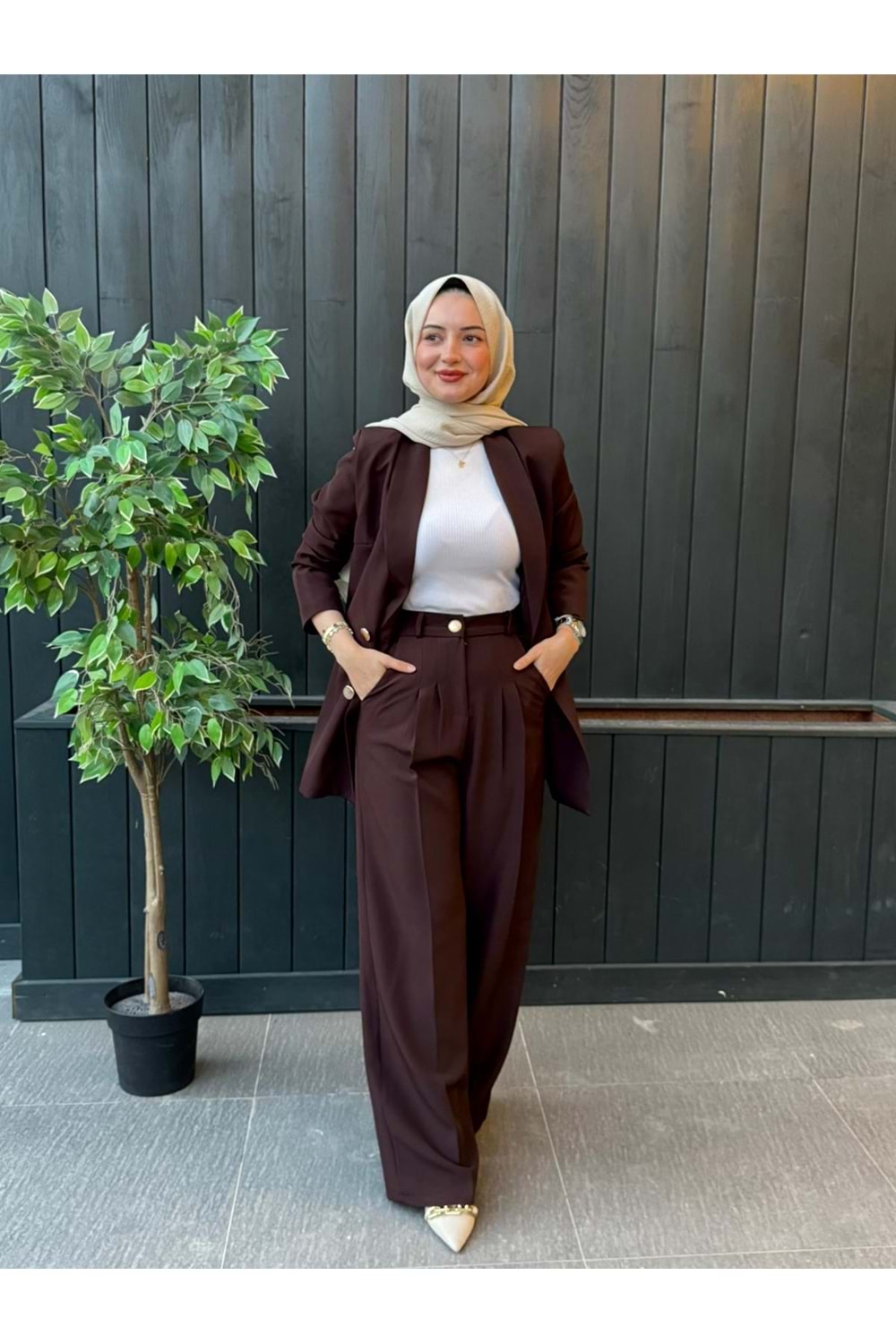 PALAZZO PANTOLON - KAHVERENGİ - 1