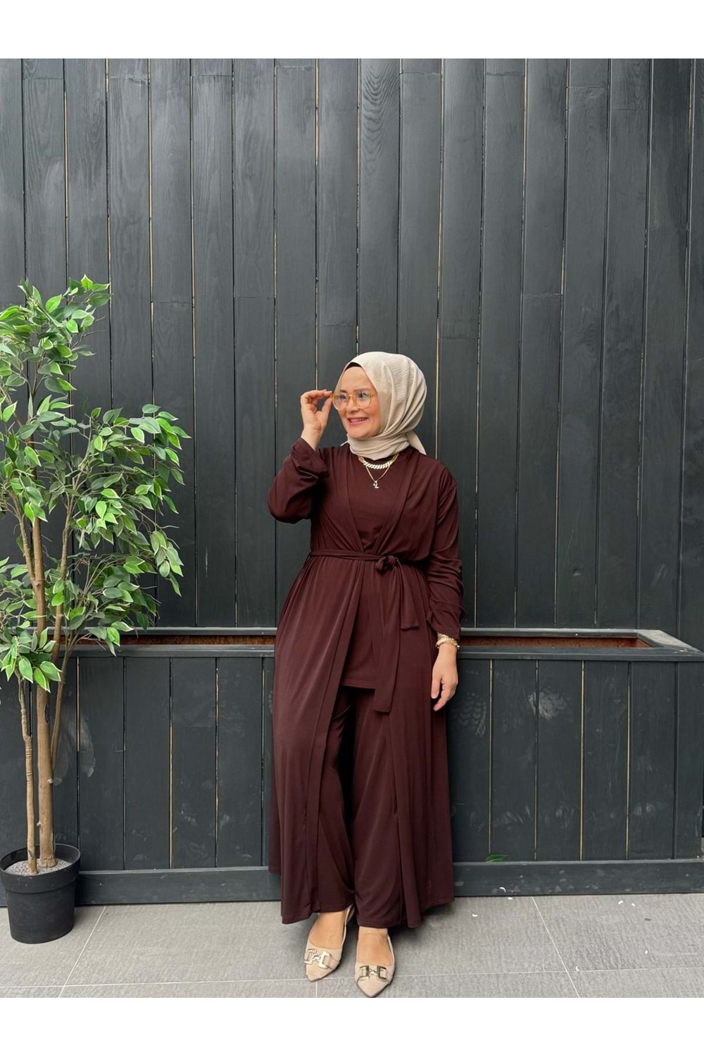 SÜMEYYE ÜÇLÜ TAKIM - KAHVERENGİ - 1