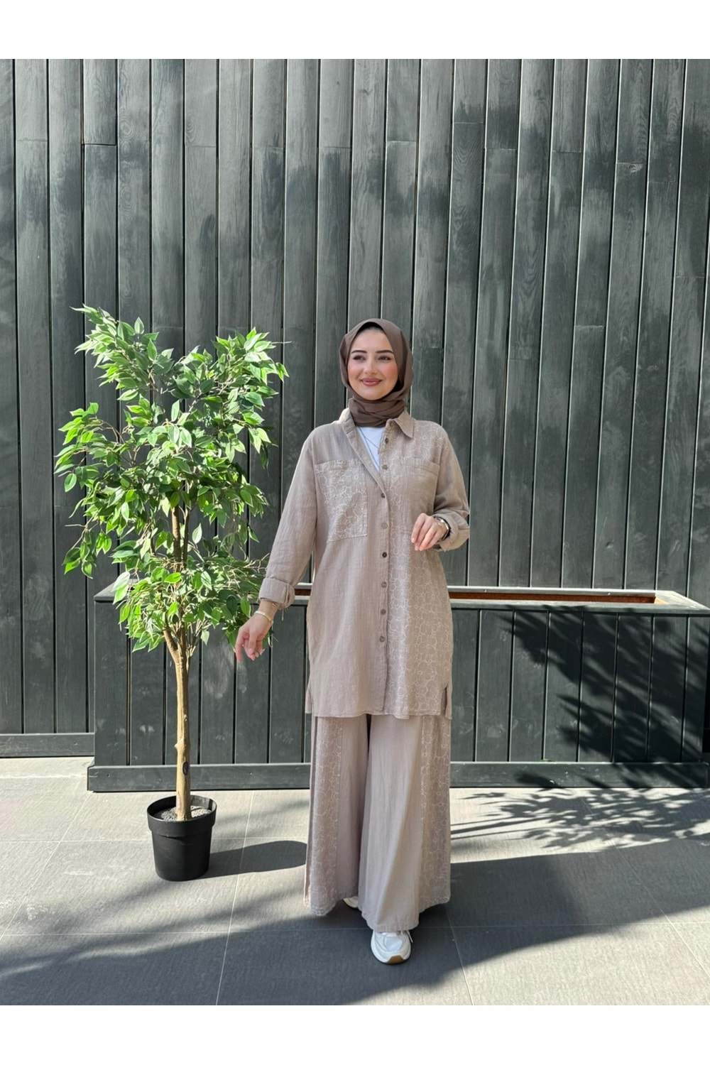 NAKIŞ KETEN TAKIM - KREM - 1