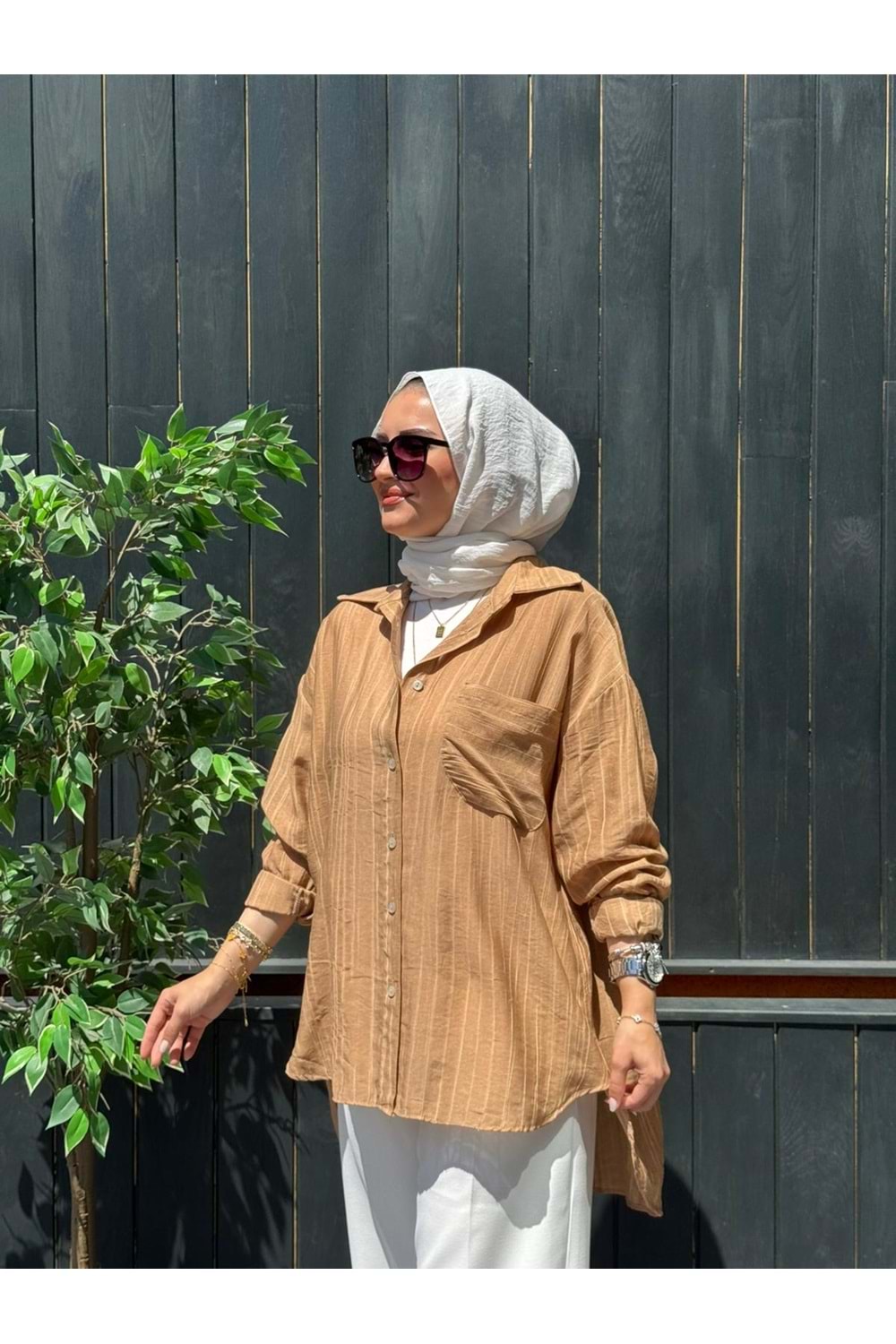 ÇİZGİ GÖMLEK - CAMEL - STD