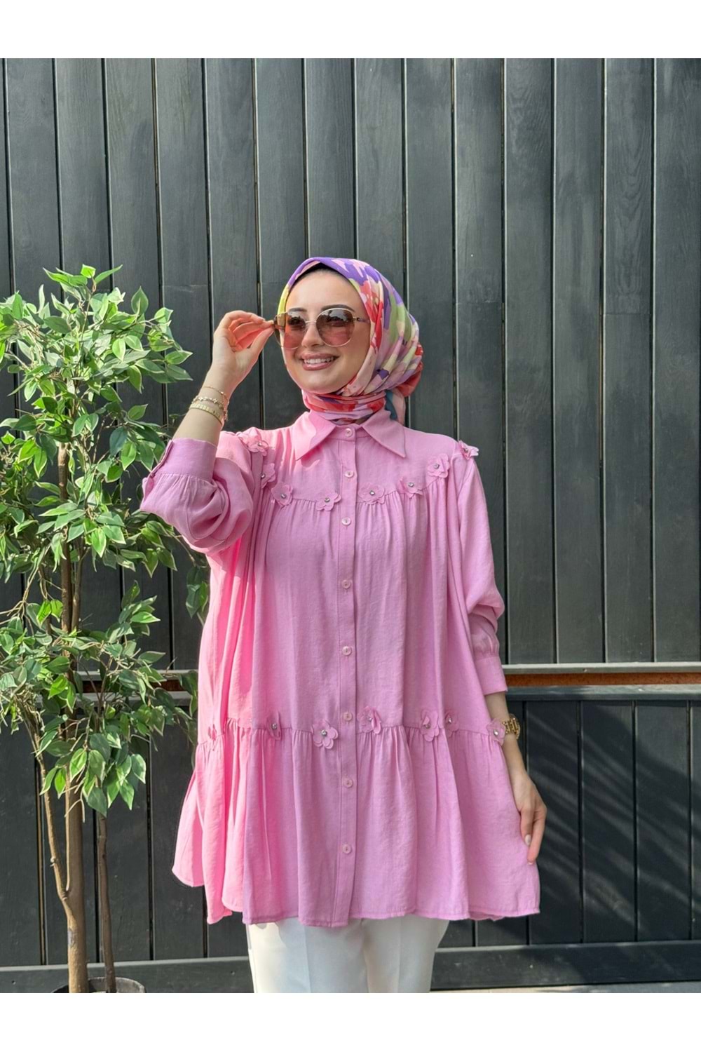 ÇİÇEK GÖMLEK - PEMBE - STD