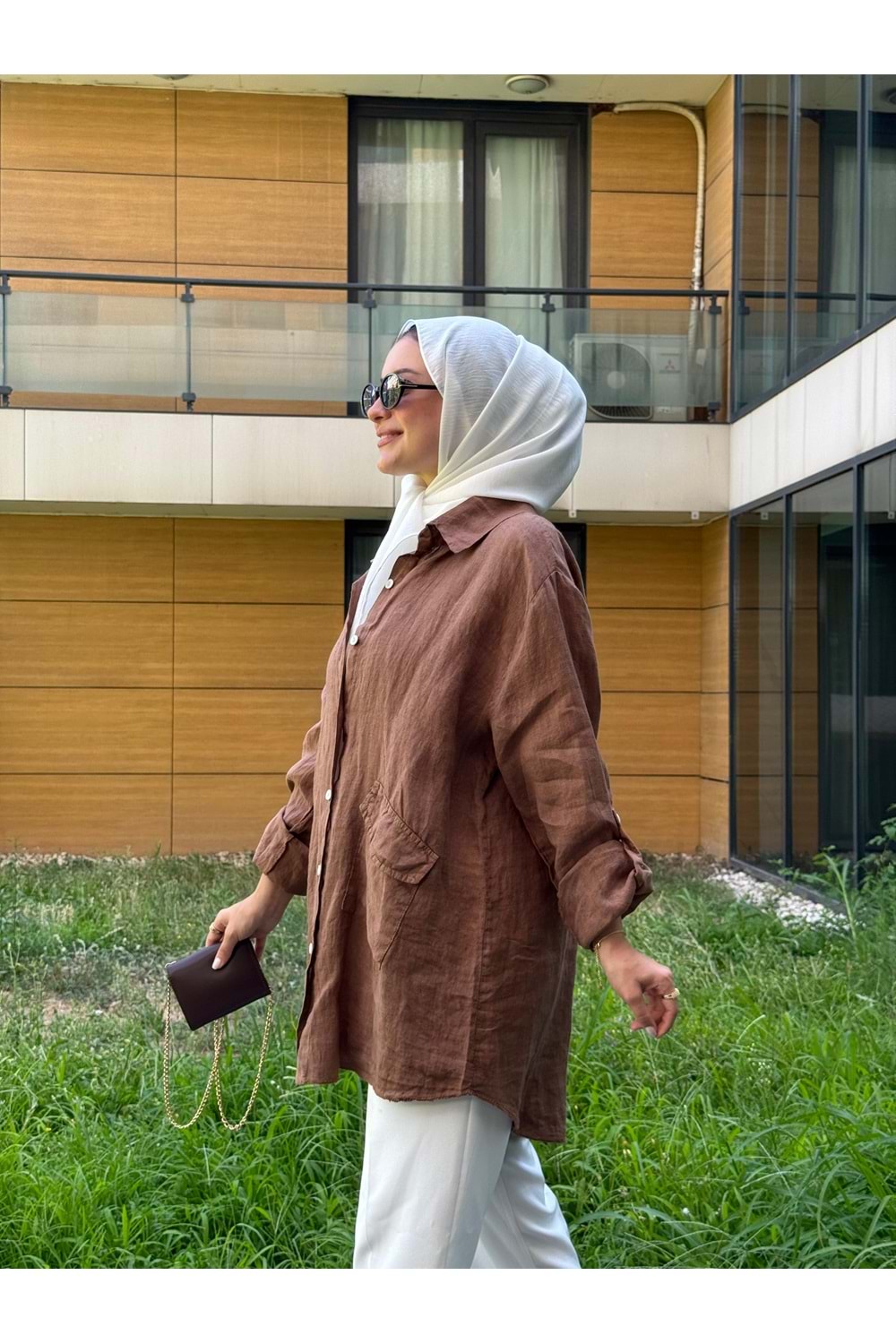 İTHAL KETEN GÖMLEK - KAHVE - STD