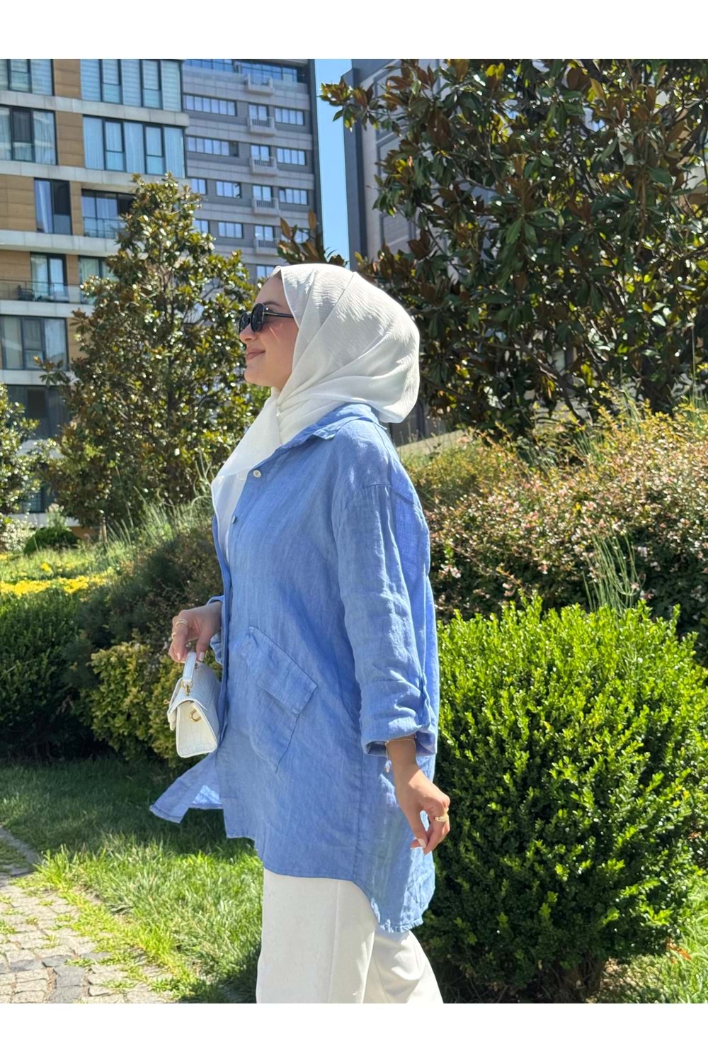 İTHAL KETEN GÖMLEK - MAVİ - STD