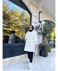ANGORA DÜĞMELİ KABAN - KIRIK BEYAZ - STD