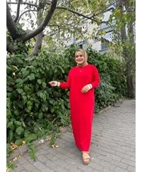 ŞERİT KOL MERSERİZE ELBİSE - KIRMIZI - STD