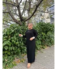 ŞERİT KOL MERSERİZE ELBİSE - SİYAH - STD