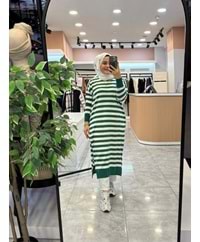 ÇİZGİLİ TRİKO TUNİK - BENETTON YEŞİLİ - STD