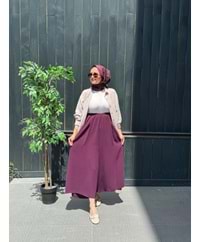 KREP PANTOLON ETEK - PATLICAN MORU - 1