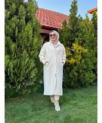 ANGORA UZUN DÜĞMELİ KABAN - BEYAZ - 1