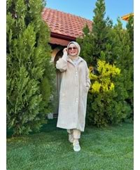 ANGORA UZUN DÜĞMELİ KABAN - CAMEL - 1