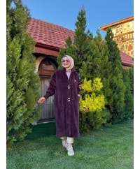 ANGORA UZUN DÜĞMELİ KABAN - KAHVERENGİ - 3
