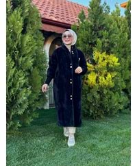ANGORA UZUN DÜĞMELİ KABAN - SİYAH - 1