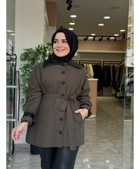 DERİ YAKA CEKET - HAKİ YEŞİLİ - 2