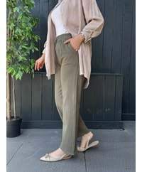GABARDİN PÜSKÜL PANTOLON - YEŞİL - 38